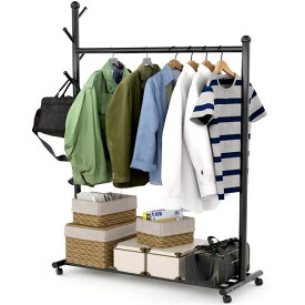 ハンガーラック キャスター付き 業務用 頑丈 耐荷重40kg パイプハンガー コートハンガー 洋服ラック 衣類収納 ボールキャスター 静音 スムーズ移動 大容量 物干しラック 洗濯干し スーツ…