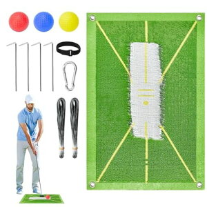 Feestarsゴルフマット練習用ゴルフ素振り跡がつくボール軌道確認ショットマットゴルフ練習器具繰り返し自宅室内屋外ゴム製ベース初心者/マニアプレゼント(面積増大-巻きマット)