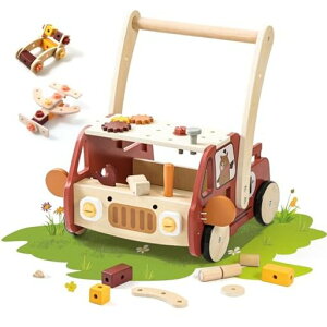 MamimamiHome手押し車赤ちゃん木製カタカタおもちゃ大工さんごっこ遊び子供1歳お祝い誕生日プレゼント(レッド)