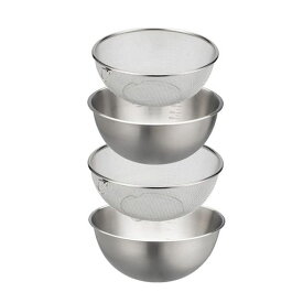 Doveja4個組ザルとボールザルセットステンレスボール(水切り穴)ザルボウル&ざる4個セット