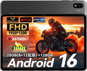 Android16�^�u���b�g10�C���`Wi-Fi���f��HeadwolfWPad6�AIn-Cell1920x1200FHD�AWidevineL1�Ή��A8�R�ACPUT615�A20GB(8+12�g��)RAM+128GB
