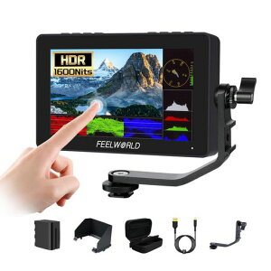 FEELWORLD F 5 Pro X+NP-F 970�o�b�e��+�L�������O�P�[�X1920x1080 5.5�C���` �^�b�`�� �t�B�[���h���j�^�[ 1600nits ���P�x 4K HDMI 5V Type-C ���d �J�X�^��3D LUT��32�܂Ń��[�h�\