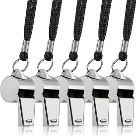 5包 ステンレススチールホイッスル 、 Finegood Loud 金属口哨 with Lanyard for Referees Coaches Lifeguards 生存应急 フットボールバスケットボールサッカ (銀)
