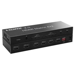 HDMI�}�g���b�N�X4����2�o�̓X�C�b�`�Z���N�^�[�X�v���b�^�[HDMI2.0�ؑ֊핪�z��HDMIMatrix4x2+��������(SPDIF���E3.5mm�X�e���I�����o��)�قȂ�𑜓x�o�͉\�_�E���X�P�[���@�\���z�@