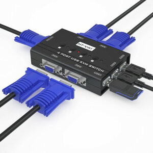 MT-VIKI KVM�X�C�b�` VGA 4�|�[�g PC�ؑ֊� USB2.0 �y��p�P�[�u��4�{�t���z �L�[�{�[�h�E�}�E�X�E���j�^�[���L 4���PC�𐧌� �d���s�v �蓮�ؑ� (�u���b�N)