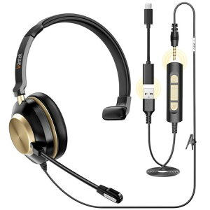 Wantek �V�^�w�b�h�Z�b�g USB/TypeC/3.5mm �Ў� �m�C�Y�L�����Z�����O�}�C�N�t�� �L��PC�p�w�b�h�z�� Web��c�ASkype�A�I�t�B�X�A�ݑ�Ζ��A�Ɩ��p�A�����[�g���[�N�A�R�[���Z���^�[�ɓK�p �N���c