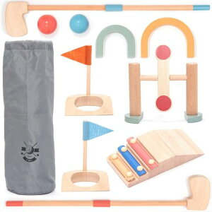 UMU15点木製ミニゴルフセット障害物・ボール・クラブ等アクセサリー付属室内・室外遊びに適合モンテッソーリ式知育おもちゃ安全塗料&丸みエッジ3才以上向け