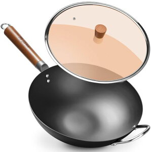 WANGYUANJI中華鍋フライパン32cm深型炒め鍋ihガス対応蓋付き北京鍋蓋付き中華料理店レストラン家庭用