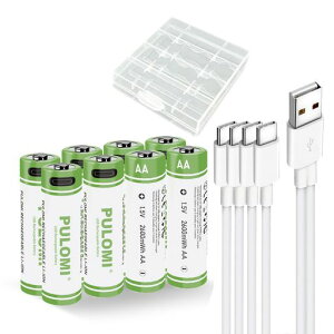 USB ���`�E���C�I���[�d���P�O�d�r�A���e�� 1.5V 2600mWh �[�d���P3�`�[�d�r�A1.5 ���ԋ}���[�d�A1200 �T�C�N���A�^�C�v C �|�[�g�P�[�u���t���A��o�́A8 �p�b�N rechargeable battery aa