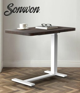 Snowonサイドテーブル昇降式64~102cm高さ調整可能エアー圧昇降ベッド机介護テーブルベッド/ソファー用角丸デザイン組立簡単極厚天板キャスター/日本語説明書付き在宅勤務