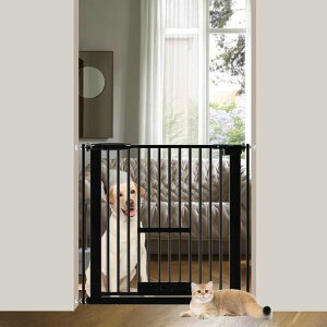 Seogvaペットゲート3.5cm柵間隔ペットドア付き高さ78cmペットゲート犬猫ゲートブラックホワイト猫用ゲート過密フレーム付き猫ゲート犬すり抜け防止フェンスつっぱり扉付き赤ちゃんベビー…