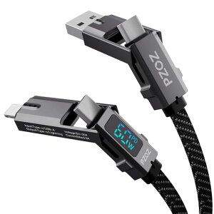 PZOZ 4in1 �}���`�[�d�P�[�u�� LED�f�B�X�v���C 60W �P�[�u�� USB C to A/�^�C�vc to ���C�g�j���O/USB A to USB C/USB A to Lightning PD 5A �}���[�d
