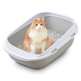 オーエフティー 【OFT】 メガトレー グレー 【 猫用 トイレ 本体 】 大きい猫 大きいトイレ ゆったり広々 飛び散り防止カバー付き サイズ(約) 幅48x奥65x高28.5cm