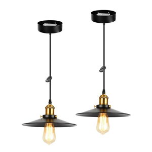 ペンダントライトレトロ吊り下げライトシーリングランプ北欧風現代の工業風E26口金電球別売りスチール製食卓(引掛シーリング式・黒色・2セット)