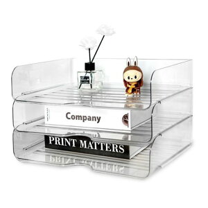 XpangA4ヨコ置き3段書類トレー書類ケース収納ケース卓上浅型積み重ね可能レターケース、レタートレイ、ブックなど収納(クリア3pcs/set)