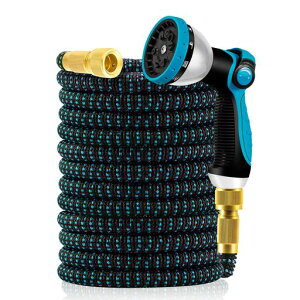 Yofidra散水ホース3倍伸びる伸縮ホース10in1散水ノズル2mmラテックス内層超強度外層材料超軽量耐久耐摩擦性多くの蛇口対応可能収納しやすい絡まりにくい水やり洗車庭ベランダ園芸花壇掃…