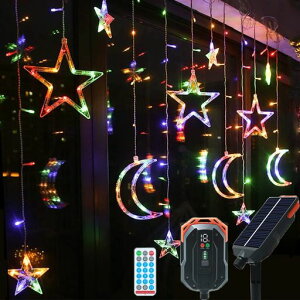 V-DankLEDソーラーイルミネーションライト星月ストリングライトカーテンライトツララ屋外屋内138電球3.5m13種類モードリモコン付タイマー機能防水電飾クリスマス飾りライト自動点灯消灯ハ…