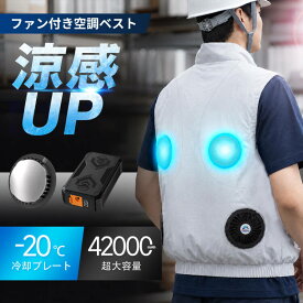 【クーポンで最10387円】「着るだけで-20℃」空調ウェア バッテリー ファンセット 冷却プレート付 ベスト 空調ウェア フルセット 空調 服セット 冷却服 空調作業服 空調作業着 空調扇風服 冷却ペルチェ ペルチェファン ワークウェア 42000mAh 最大20時間稼動可能 UVカット
