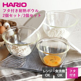 【選べる特典付き】 耐熱ボウル フタ付き 深型 2〜3個セット 耐熱ガラス ガラスボウル HARIO ハリオ 電子レンジOK