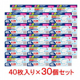 プロリーブ　個包装タイプ　不織布マスク　普通サイズ　40枚入り（30個セット）【 JIS規格一般用マスク適合商品 ウイルス 飛沫 三層構造 花粉 ほこり 幅広平ゴム 立体プリーツ加工 ノーズバー 持ち運び 携帯 1枚 1枚ずつ バラ 】