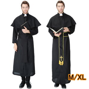 ハロウィン メンズ 衣装 修道服 コスプレ衣装 イエス・キリスト 牧師服 神父服役 宣教師 コスチューム 3点セット 大人 コスプレ衣装 パーティー ステージ 学園祭 文化祭 余興 パーティーグッ