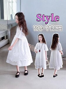 涼感満点!韓国風 刺繍 おしゃれキッズ必見! 白ワンピ 刺繍ドレス Tシャツ 刺繍ワンピ 韓国トレンド 可愛い カジュアル 白ワンピース 夏コーデ ホワイトカラー 着心地が良い 120 130 140 150 160