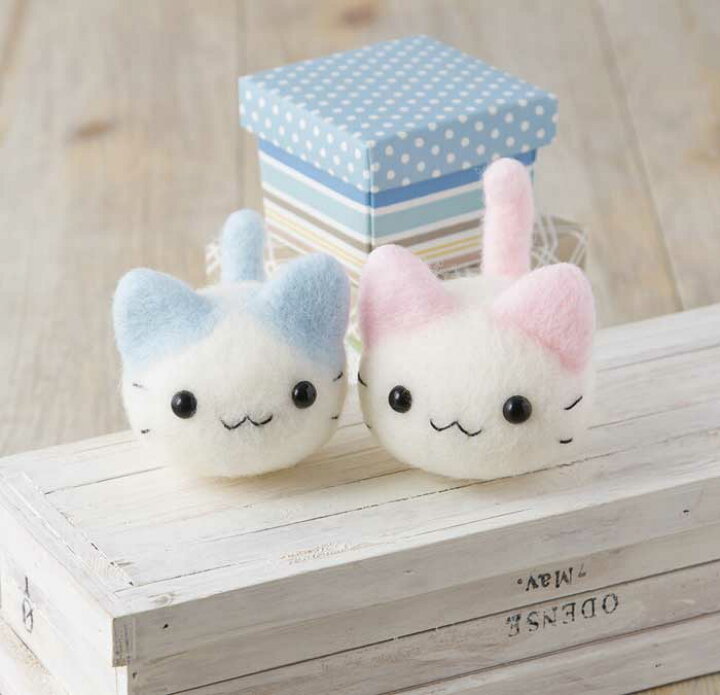楽天市場】【完成品】パステルブルーとパステルピンクのころころ猫 