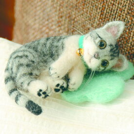 ミニチュア サバトラのマスコット手作りキット 羊毛フェルト手芸 猫 ぬいぐるみ ねこ 中山みどり先生デザイン