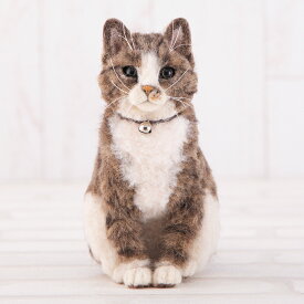 本物そっくりなリアル猫 キジトラ 手作りキット 出来上がりサイズ16cm 羊毛フェルト ねこ ぬいぐるみ 植毛 レッスンキット 雉虎 フェルトマスコット 手芸キット フェルト手芸