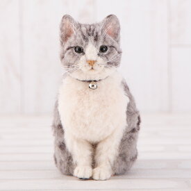 本物そっくりなリアル猫 サバトラ 手作りキット 出来上がりサイズ16cm 羊毛フェルト手芸 ねこ ぬいぐるみ 植毛 レッスンキット 鯖虎 フェルトマスコット 手芸キット