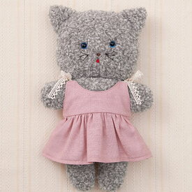【手作りキット】綿・針・ペレット50g付き ねこ の ぬいぐるみ1体 と ピンクのワンピースのセット 着せ替え 人形 自由研究 手芸 趣味 猫
