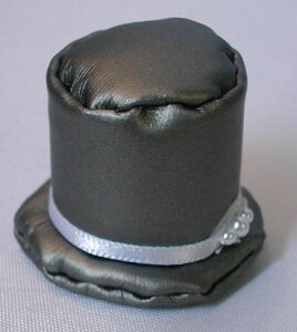 シルクハット・ 完成品 (レザー調メタリックシルバー) サイズオーダー品 ドール用 人形用 ウェルカムドール用 マスコット用 装飾 小物 結婚式 披露宴 ウェディング