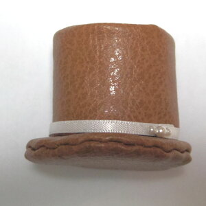 シルクハット 完成品 (レザー調ブラウン) サイズオーダー品 ドール用 人形用 ウェルカムドール用 マスコット用 装飾 小物 結婚式 披露宴 ウェディング