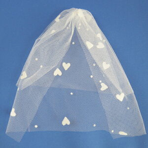 ベール 完成品 ヘッドの飾りなし 【ハート柄】ピン2本付 ドール用 人形用 ウェルカムドール用 マスコット用 装飾 小物 結婚式 披露宴 ウェディング