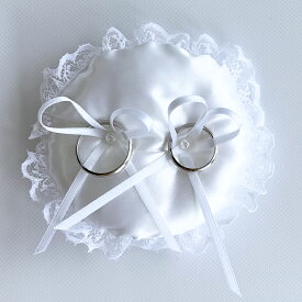 ラウンドのミニリングピロー ホワイト（直径約10cm）完成品（パール付きリングクッション）結婚式 ウェディング アレンジ 花嫁diy 指輪交換