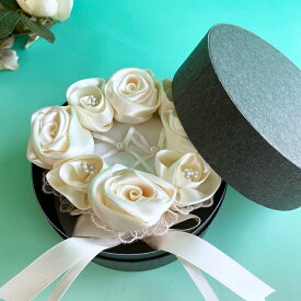 「リングピロー完成品」墨色ボックスと パール付きローズのリングピロー（シャンパンゴールド）セット1個 結婚式 ウェディング リングボーイ リングガール 結婚祝い