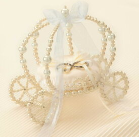 ビーズ かぼちゃの馬車 リングピロー完成品（シャンパンゴールド）結婚式 結婚祝い プリンセス ウェディング