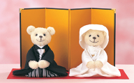 金屏風・赤もうせん付き 和装くまさん ウェディングベア完成品 座ったタイプ 結婚式 ウェルカムドール ウ…