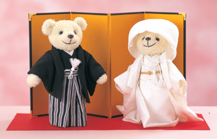 くまのプーさん 和装ウェディング ぬいぐるみ ペアセット　ハンドメイド 楽天市場】和装くまさん ウェディングベア完成品 立ったタイプ ※金屏風