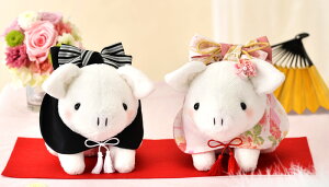 和装とんちゃんホワイト(ピンクの着物)ウェルカムドール完成品 結婚式 ぶた ぬいぐるみ ピッグ 豚 和婚式 結婚祝い