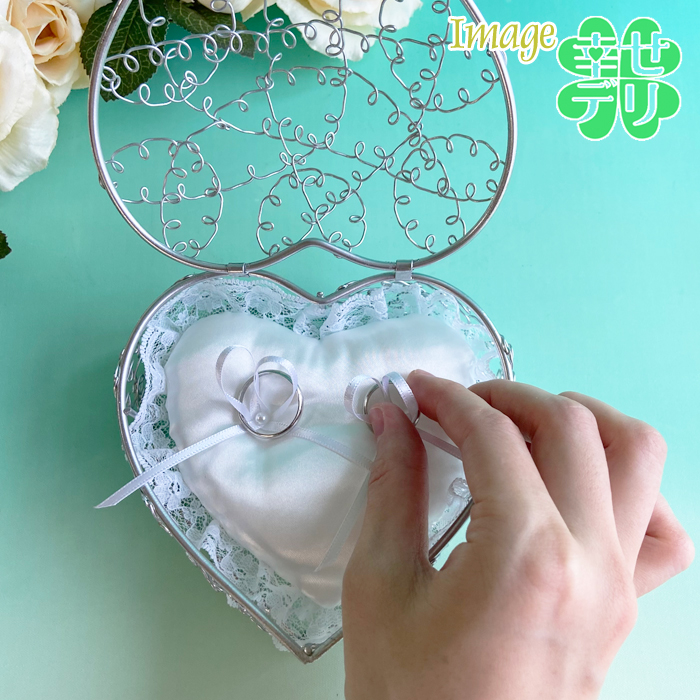 【【ハート型リングクッションを手作り】ハート型ボックスのリングピロー手作りキット（シルバー）結婚式 ワイヤー製カゴ 結婚祝い 花嫁diy  Hitomiの幸せデリバリー