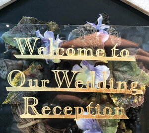 ウェルカムボード用シール（金色の文字・ボドニ?調）1枚「Welcome to Our Wedding Reception」【結婚式 花嫁DIY ウェディング レセプション ゴールド】