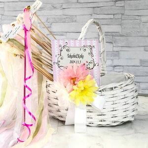 鈴付き リボンワンズ 30本セット ハッピーパステル バスケット付き ウェルカムボード結婚式 披露宴 パーティー 演出グッズ 撮影アイテム 写真 撮影グッズ