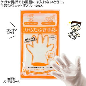 【在庫限り】からだふき手袋(無香料)10枚入 手袋型 体拭き ウェットタオル ケガ 骨折 寝たきり 介護