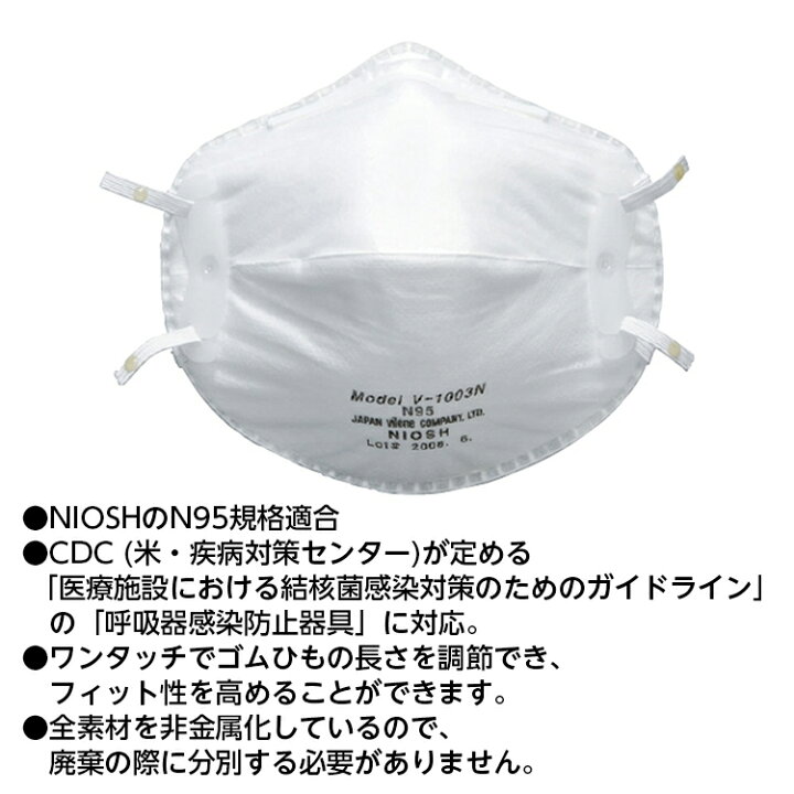 楽天市場】バイリーン N95マスク 入数：10枚 品番：V-1003N 日本 