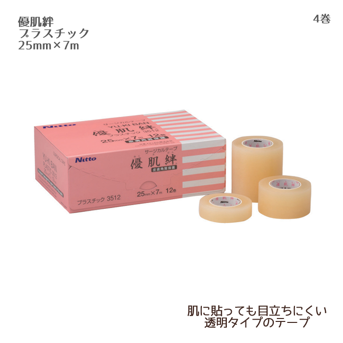 ニトムズ 優肌絆 プラスチック スモールパック3512S（25mm×7m）4巻 プラスチックテープ サージカルテープ 医療用テープ ガーゼ固定用テープ 各種チューブ・ドレーン等の固定
