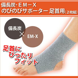 めちゃのび足首用サポーター 備長炭・EM－X のびのびサポーター 足首用（2枚組）フリーサイズ 左右兼用 よくのびる ゆったり 足首サポーター 浮腫み むくみ ケガの足 ねんざ 療養 サンワイ のびのび