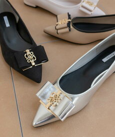 通勤/パンプス フラット ローヒール ぺたんこ 痛くない【22.0cm〜26.0cm】RANDA/ランダ/モノグラムパーツリボンフラットパンプス/DP35277/R2【25AW★送料無料】