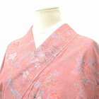 【21%OFF】【中古】/リサイクル着物/紬/正絹/つむぎ/草花文様/家屋文様/裄66cm/ピンク系/裄Mサイズ/身丈Lサイズ/トールサイズ/ii3184b/【着物ひととき】