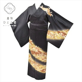 【中古】 訪問着 中古 裄66.5cm 身丈162cm リサイクル着物 正絹 仕立て上がり 紋付 金駒刺繍 袷 L ちょっとふくよかL 黒色系 植物文様 特品★★★★ [ 和服 入学式 卒業式 母 結婚式 お宮参り アウトレット きもの kimono 着物ひととき] ss0671b